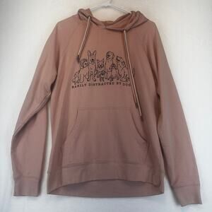 Independent Trading Co. "Easily Distracted By Dogs" Graphic Hoodie Medium Pink